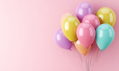 Canvas Print - A close-up shot captures a festive celebration with vibrant, colorful party balloons in hues of teal, purple, pink, and gold, set against a shiny metallic background