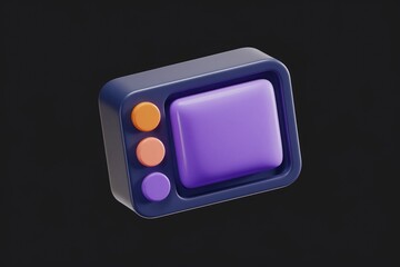Poster - A 3D icon depicting a retro television with a purple screen and orange and purple buttons.