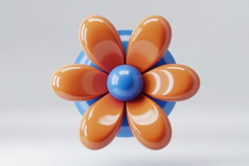 Poster - A stylized orange flower with a blue center, rendered in 3D.