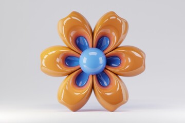 Poster - A stylized 3D flower with orange petals and a blue center.