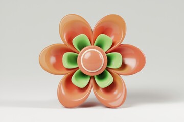 Poster - A stylized, 3D rendered flower with orange and green petals.