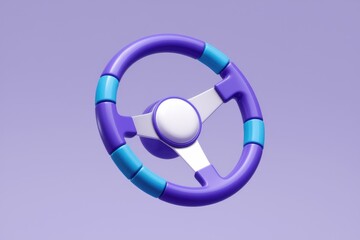 Poster - A purple and blue steering wheel with white accents on a purple background.