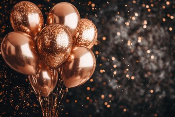 Canvas Print - Balloons in glittering gold and silver, enhanced with glitter and bokeh lighting