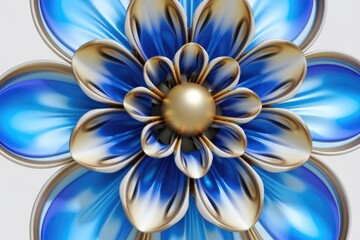 Poster - a stylized blue and gold flower with a 3d effect.