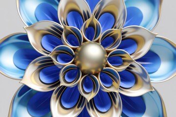 Poster - A stylized blue and gold flower with a round center.