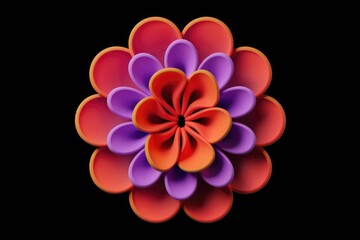 Poster - A 3D abstract flower with orange and purple petals, rendered on a transparent background.
