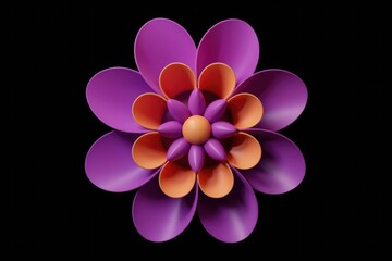 Poster - Abstract 3D flower with purple and orange petals against a transparent background