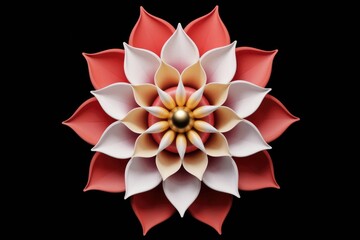 Poster - A stylized, multilayered flower with petals in shades of red, white, and gold against a transparent background.