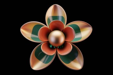 Poster - a stylized 3d flower with gold, green, and orange petals.