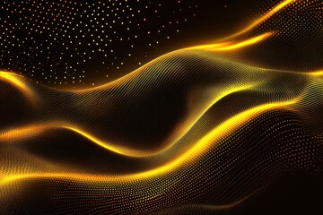 Fototapete - Golden digital wave flowing, dark background, particle effects, tech design
