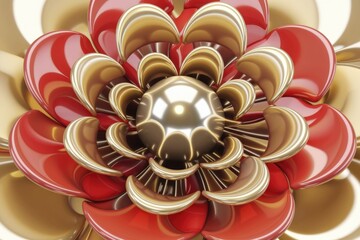 Poster - A stylized flower with red petals and a golden center, created with 3D modeling.