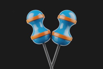 Poster - Two blue and orange 3D objects on sticks against a transparent background.