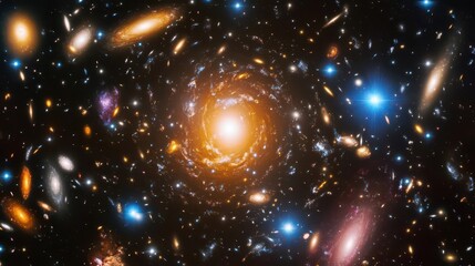 Wall Mural - cosmic nebula swirling with iridescent colors featuring a massive gravitational lens effect warping 