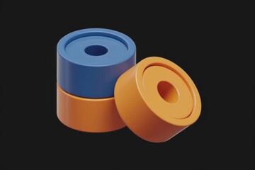 Poster - Three stacked cylindrical objects, blue and orange with a hole in the center