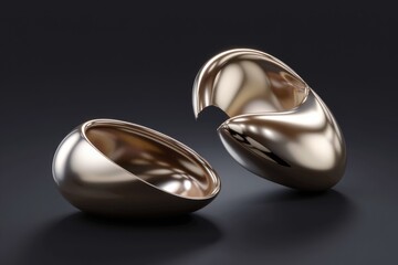 Poster - A golden, smooth, eggshaped object is broken in half.