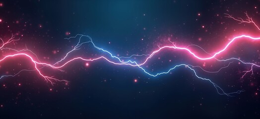 Aufkleber - Dynamic abstract lightning pattern with dark tones, glowing pink, blue lightnings. Large space for text. Suitable for tech themes nature illustrations. Illustrates power energy, weather phenomena.