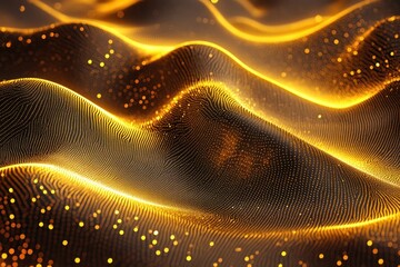 Poster - Golden particle wave, digital art, dark background, abstract design