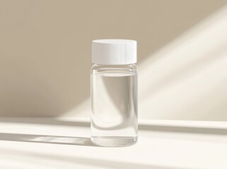 Poster - A 3D representation of a matte glass jar with a blank label, designed for makeup or skincare products. The jar has a white lid and is displayed on a white studio background, perfect for e-commerce