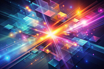 Poster - Abstract vibrant light streaks and geometric shapes.