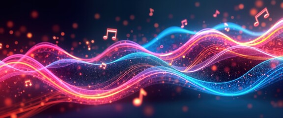 Aufkleber - Abstract background design with vibrant colors. Dynamic wave patterns resemble musical notes. Visually striking composition. Suitable for music related design projects. Modern, artistic style.