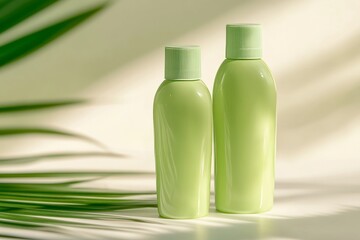 Poster - Clear plastic bottles. 3D render of a collection of cosmetic containers for cream and lotion