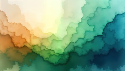 Poster - Abstract watercolor art piece blending green blue, brown colors in layers. Hand-painted swirls, liquid effects create textured design. Vibrant colors, organic shapes offer contemporary artistic look.