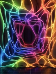 Wall Mural - An abstract swirl of multicolored neon lights forms a captivating pattern, generating an electric ambiance that embodies creativity and modernity in a digital artwork.