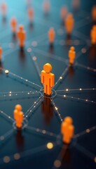 Aufkleber - Orange person icons connected by lines in network structure on dark background. Global network of people connecting. Modern illustration social media network. Abstract tech concept for business