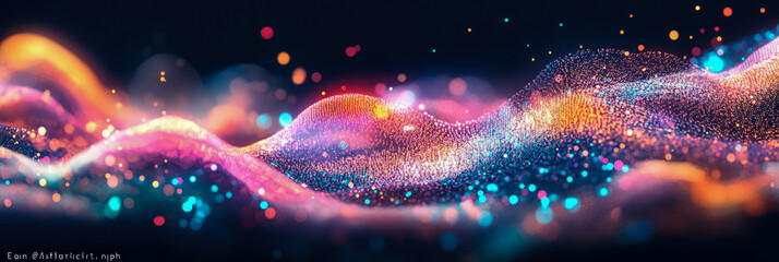 Leinwandbilder - Abstract Colorful Particle Wave: A mesmerizing display of vibrant, glowing particles forming a dynamic wave-like structure.