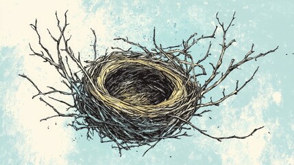 Wall Mural - Bird nest sketch. Hand drawn spring illustration. Birdhouse vector. Easter design element. Not AI generated