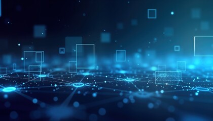 Poster - Abstract vibrant blue digital background shows interconnected network. Stylish dynamic design with squares, circles. Modern, creative layout for presentations web design. Trendy visual concept for