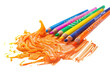 © BANO'S - Colorful crayons creating vibrant strokes of orange on a white surface, capturing the spirit of artistic expression and creativity isolated on transparent background