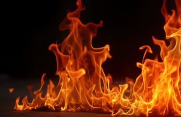 Aufkleber - Abstract fire flames display dynamic motion patterns. Orange, yellow flames flicker against dark background. Intense energy, heat. Ideal for fire-related themes. Fire texture background. Burning