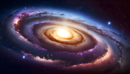 Wall Mural - Breathtaking view of a spiral galaxy with glowing arms extending outward. Abstract spiral cosmic background