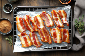 Wall Mural - perfectly caramelized slices of Kurobuta bacon