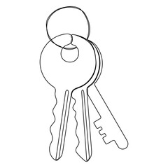Poster - Keys continuous one line art drawing. Private security symbol. Vector hand drawn illustration isolated on white.