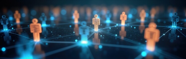 Aufkleber - Abstract illustration of human resources, worldwide web concept. Silhouettes of people connected by digital lines in network. Global networking, recruitment management concept. Digital connection