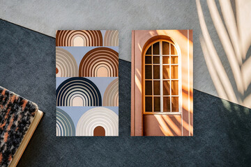 Poster - Abstract art prints; geometric shapes, arched window, sunlight, shadow.