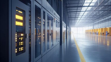 Poster - A clean industrial workspace featuring a PLC cabinet with transparent doors.