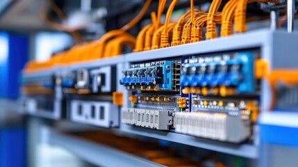 Poster - A close-up of a PLC wiring diagram displayed on a digital tablet in an industrial environment.