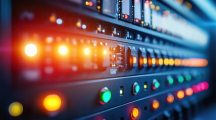 Poster - A close-up of a programmable logic controller with inputoutput indicator lights.