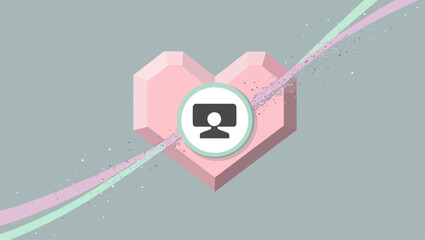 Poster - Pink Heart Icon Technology Communication Streaming Digital Data Lines