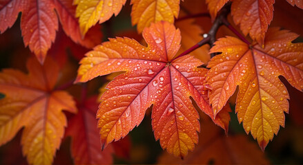 Poster - red maple leaf, autumn, leaf, leaves, fall, nature, red, tree, season, orange, plant, yellow, color, foliage, maple, isolated, forest, branch, colorful, bright, green, seasonal, macro, beautiful, outd