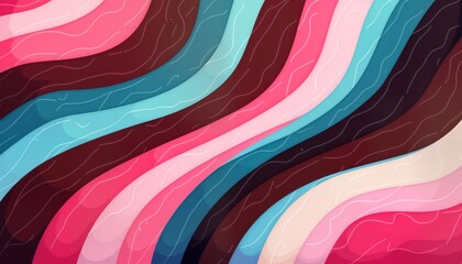 Poster - Abstract groovy design with vibrant strawberry pink neon blue, dark chocolate brown colors. Seamless pattern with wavy lines. Retro style. Geometric, colorful style. Great for fashion design banner,