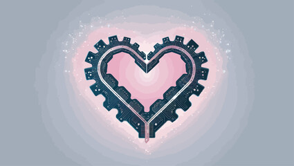 Poster - Tech Heart Circuit Board Love Digital Valentines Day Concept Design