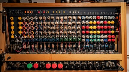 Poster - A high-resolution view of a PLC wiring layout with labels and brightly colored wires.