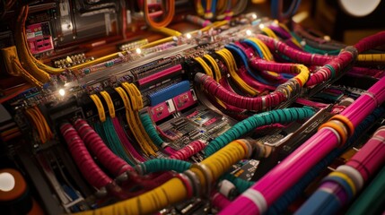 Poster - A high-resolution view of a PLC wiring layout with labels and brightly colored wires.