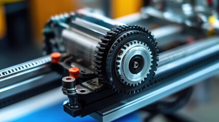 Poster - A servo motor and gear assembly mounted in an open-frame industrial system.