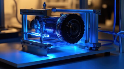 Poster - A servo motor connected to a motion control module in a laboratory environment.