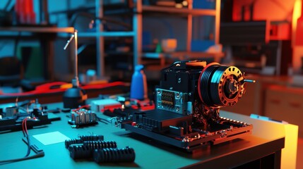 Poster - A servo motor connected to a motion control module in a laboratory environment.